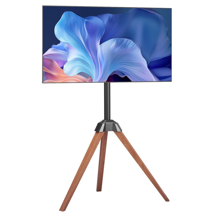 Suport Tv Vevor Cu Sevalet Trepied Pentru Televizoare Plate Si Curbate De 1016-1651 Mm Pana La 45 Kg, Rotatie Stanga-Dreapta 18°, Suport Tv Portabil Cu Picioare Din Lemn Pentru Dormitor, Living, Studio