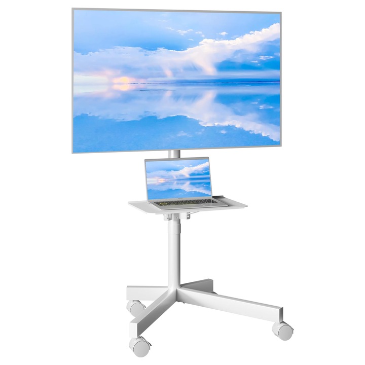Suport pentru televizor Bontec, ajustabil, mobil pe roti, alb, 23-60 inch, pana la 25 kg