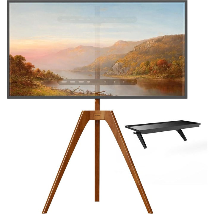 Suport TV Putorsen, design de sevalet, lemn de fag, rotire 45°, pentru televizoare 45-65 inch, capacitate 40 kg, VESA 400x400 mm