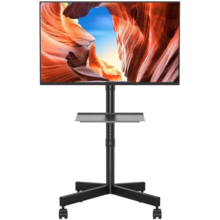 Ротативна стойка за телевизор Bontec за плазмени/LCD/LED телевизори от 23-60 инча, преносима с рафт за лаптоп, регулируема по височина ротативна стойка за телевизор до 25 кг, макс. Vesa 400X400 мм