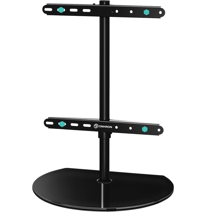 Suport TV ONKRON PT2-B, negru, sticlă securizată, 32-65 inch, 35 kg, reglabil pe înălțime, pivotant, Max VESA 400x400