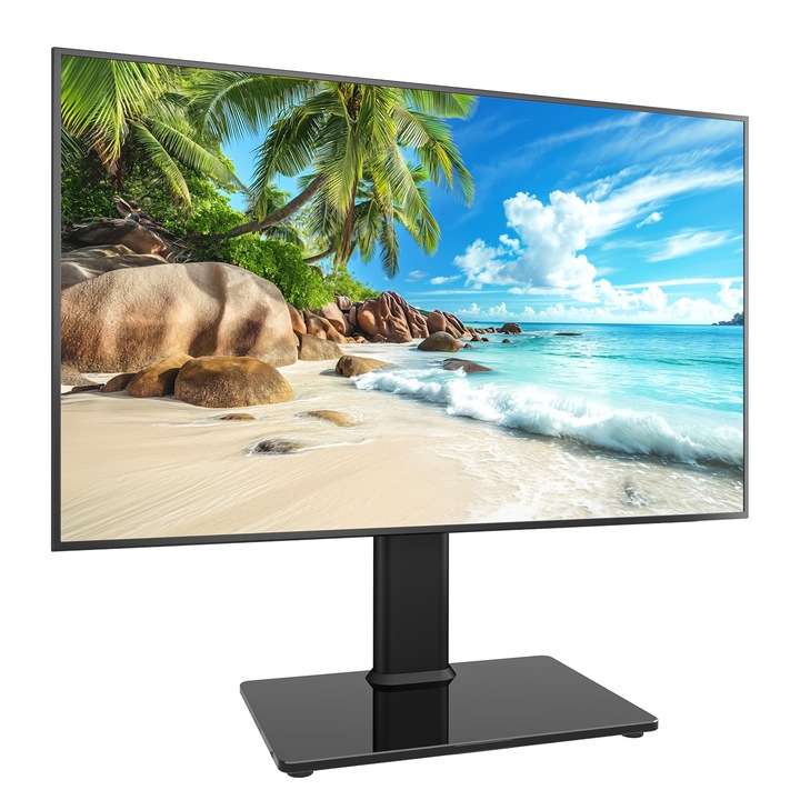 Univerzális TV állvány, állítható magasságú, asztali TV állvány, tartókonzol, TV állvány LCD és LED síkképernyős TV-khez, üveglap, VESA 200x200, asztali állvány/fekete, 35 kg-ig terhelhető