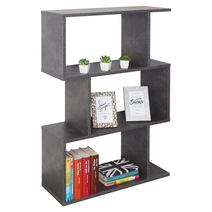 Raft Independent Ricoo Cu 3 Rafturi Wm072-Bg, Separator De Camera, Raft Ingust, Gri Aspect Beton, 97×70×25 Cm, Biblioteca, Raft Din Lemn, Raft Cubic Montat Pe Perete, Raft Mic De Birou, Rafturi Si Depozitare, Biblioteca, Raft De Perete, Lemn