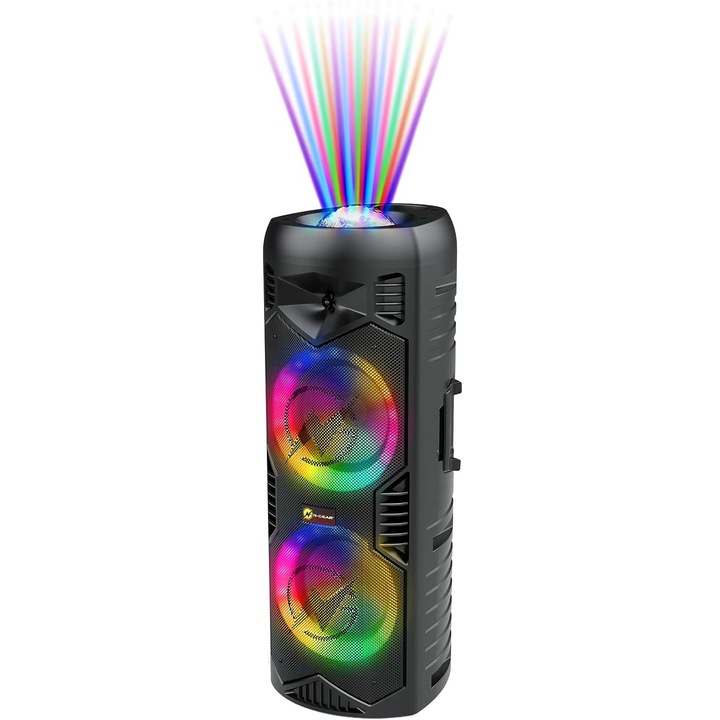 Boxa Portabila Bluetooth N-Gear Lgp-5150, Neagra, Cu Putere De Iesire De 200W, Sensibilitate De 87Db, Baterie De 7.4V/3000Mah, Stereo Tws, Iluminare Led, Usb Microsd Aux