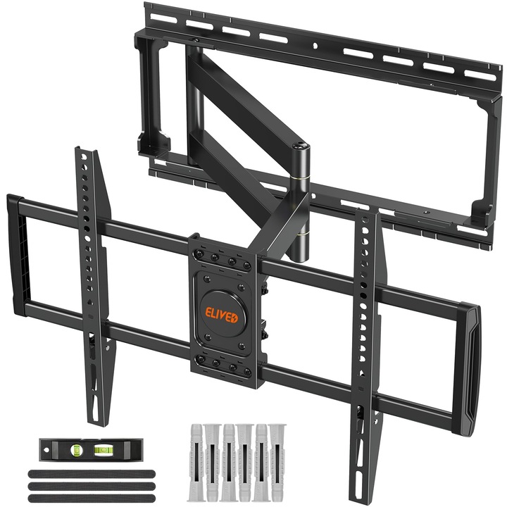 Elived fali TV tartó, forgatható, hosszú, kihúzható karral 750 mm-ig, ultra-erős fali tartó 37-75 hüvelykes TV-khez 40 kg-ig, max. VESA 600x400 mm, dönthető és forgatható, Ev3019