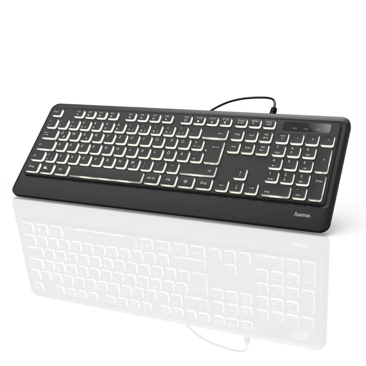 Tastatura iluminata LED Hama KC-550 USB, neagra, 292742