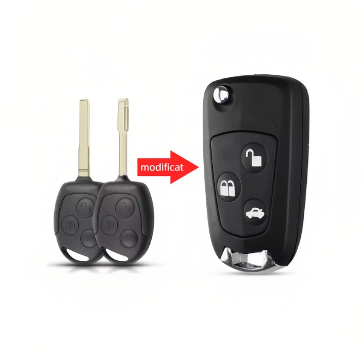 Резервна кутия за ключ, съвместима с Ford, Mondeo, Fiesta, Focus, Galaxy, Kuga, C-Max, 3 бутона, перо HU101