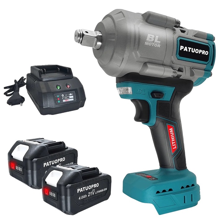 Cheie cu impact, 1800 N.m, motor fara perii, set 2 acumulatori 4.0Ah, 18V