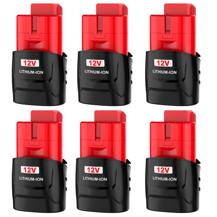 12V M12 Acumulator, Inlocuire pentru surubelnita fara fir/scule electrice, Li-Ion 3500mAh (3, 5Ah), Celule 18650, Set 6 bucati, Albastru deschis