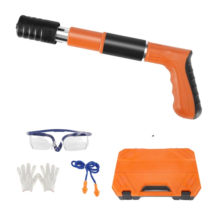 Ръчен пистолет за пирони, регулируема скорост, лек дизайн, кафяв, пълен комплект с 200 пирона