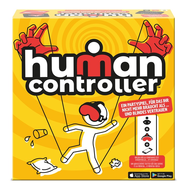 Tomy Human Controller – Интерактивно предизвикателство с превръзка на очите, със слушалки с вибрации и приложение, забавна игра за парти и екип за 2+ играчи, над 30 луди предизвикателства, съвместима с iOS и Android, възраст 14+ години