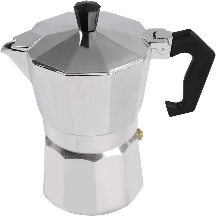 Aparat de cafea pentru aragaz, design elegant, temperatura ajustabila, argintie, pentru 3 cesti