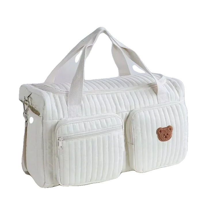 Babatáska, hímzett maci mintával, sokoldalú felhasználás, 48x22x26cm