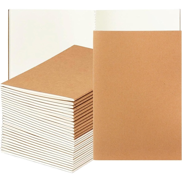 Wuweot 30 db A5 Kraft Papír Füzet, 21x14cm, 60 Üres Oldal, 30 Lap, Diákoknak, Utazóknak, Irodába, Iskolába, Vázlatok, Jegyzetek Készítésére Alkalmas Naplófüzet