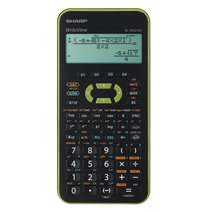 Ученически научен калкулатор Sharp El-W531 Xh-Gr (4-редов дисплей, Writeview, Dal вход, батерия) зелен