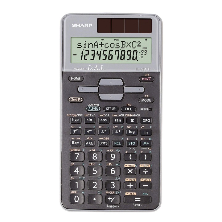 Ученически научен калкулатор Sharp El-531 Tg-Gy (2-редов дисплей, Dal вход, соларно и батерийно захранване) Сив