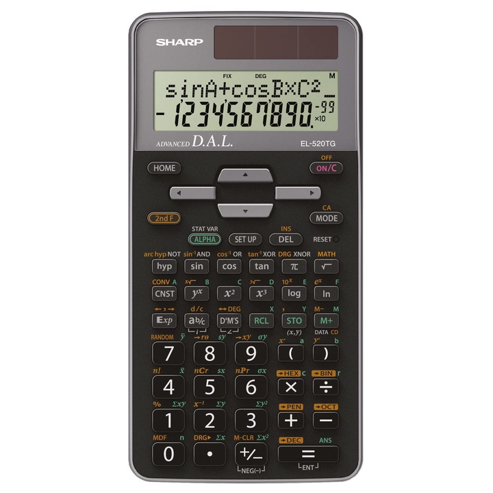 Научен калкулатор Sharp El-520Tg-Gy (Вход DAL, Захранване със слънчева енергия/батерия) Сребрист