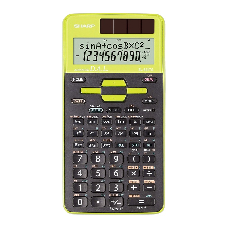 Научен калкулатор Sharp El-531 Tg-Gr (2-редов дисплей, Dal вход, слънчево и батерийно захранване) зелен