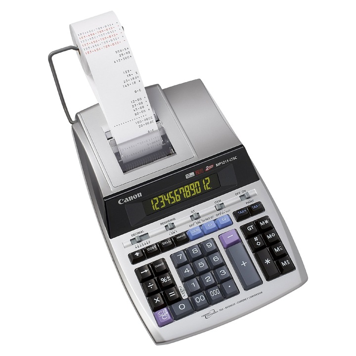 Canon Mp1211-Ltsc, Калкулатор за бюро с принтер, 12 цифри, Двуцветен дисплей, Металик сребрист