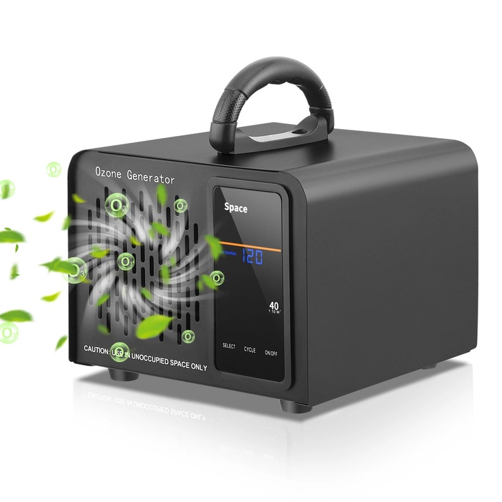 Generator de ozon, 60000 mg/h, temporizator 120 min, negru, pentru interior și auto