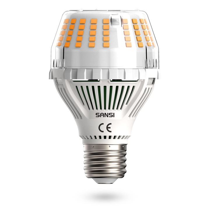 Bec Led Sansi E27, 20W (Замества 200W Крушка С Нажежаема Жичка) Икономична Led Крушка, 3000 Лумена, Топло Бяло 3000K, Крушка A19 За Кухня, Офис, Спалня, Гараж, Без Регулиране На Интензитета На Светлината