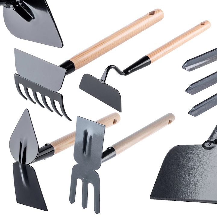 Set unelte de gradina, 4 unelte esentiale, design compact, material rezistent, utilizare interioara si exterioara