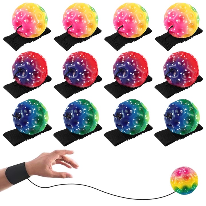 Cyeer Minge Cu Sfoara Pentru Copii, 12 Piese, 6Cm, Minge Lunara Cu Banda, Minge Cu Aruncator Si Sfoara, Minge Pe Sfoara, Mingi Saltatoare Colorate Pentru Uz Exterior, Jocuri In Familie, Ameliorarea Stresului