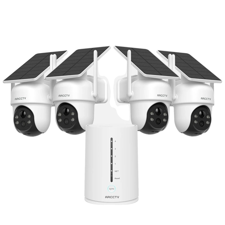 Комплект камери за наблюдение, 4MP, соларно захранване, двупосочно аудио, 4 камери, 4CH NVR