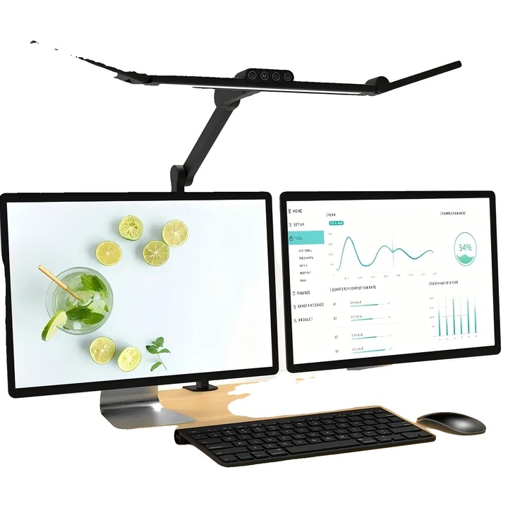 Állítható karú, szabályozható LED-es asztali lámpa, fekete, 24W