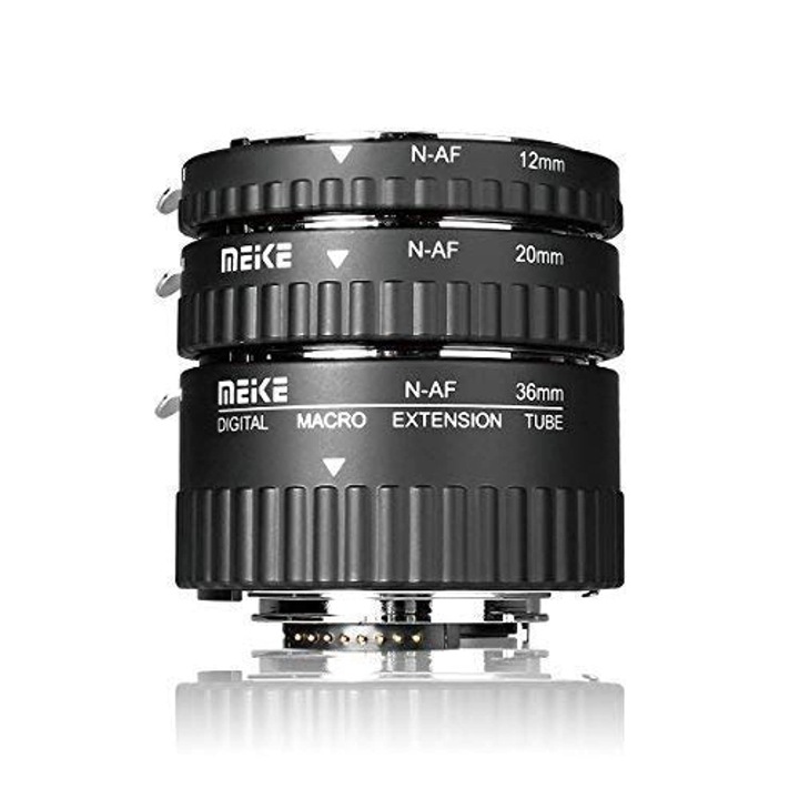 Meike Mk-N-Af1-A Elektronikus Makró Autofókusz Makró Adapter Hosszabbító Tubus Fém Nikon DSLR Fényképezőgéphez D80 D90 D300 D300 Sd800 D3100 D3200 D5000 D51000 D5200 D7000 D7100 Stb.