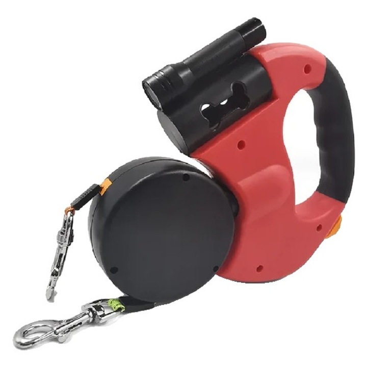 Lesa pentru caini retractabila, 3m, rosie, compatibila cu mai multe dimensiuni