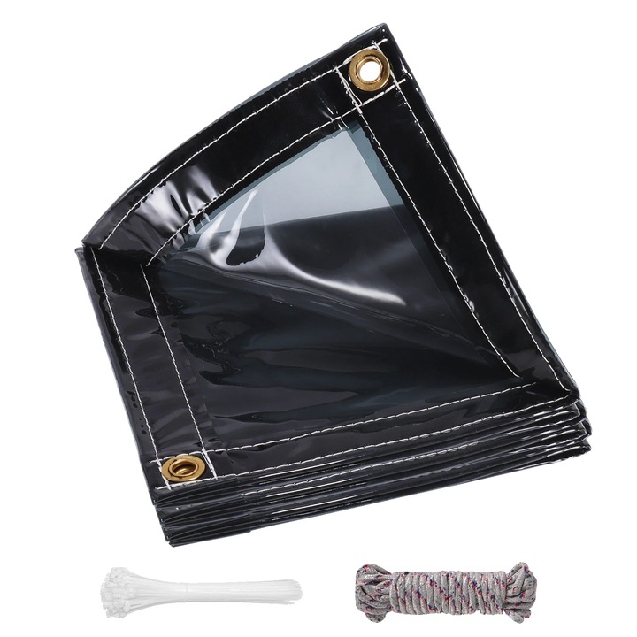 Prelate Transparente Rezistente, PVC Impermeabil, Protectie UV, Gri Inchis, 4x6m