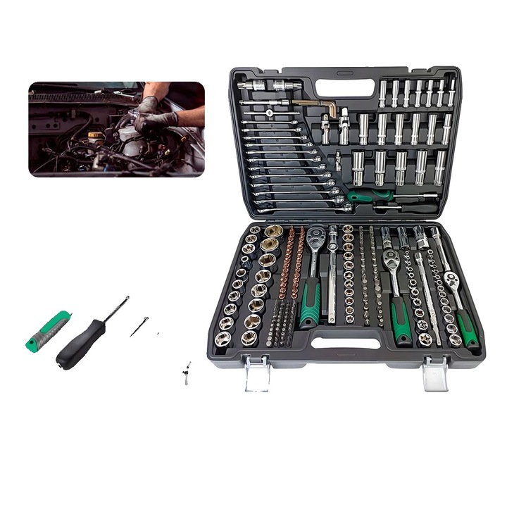 Set 216 unelte, 1/4 inch, 3/8 inch, 1/2 inch, Negru