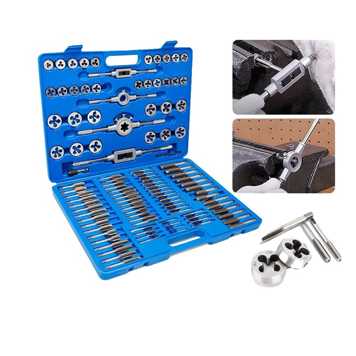 Set de scule pentru filete, 110 piese, dimensiuni M2-M18, design ergonomic, cutie de depozitare