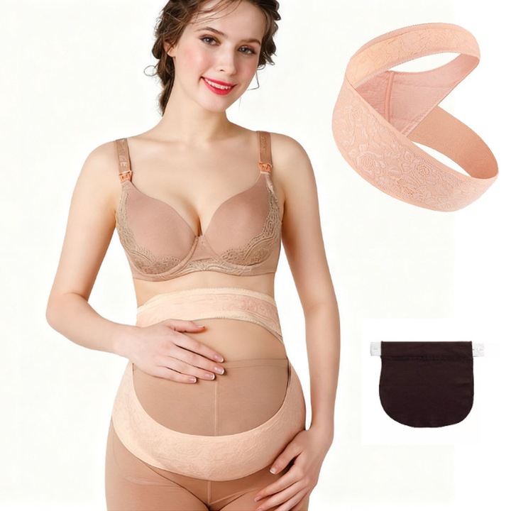 Centura Abdominala Gravide, Suport talie pentru gravide, protectie talie si contractie abdominala, Respirabil, Reglabile, elastica, marime L, Bej