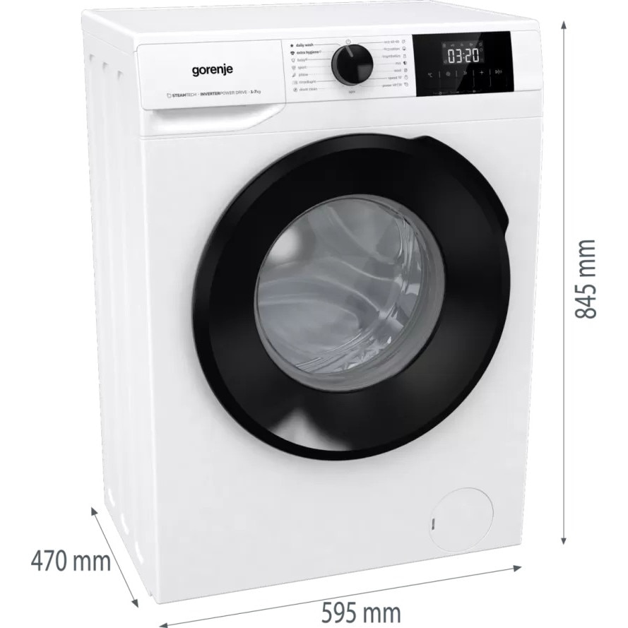 Mașină de spălat rufe Gorenje W1NGPI72SBS, Motor Inverter, Display LCD, 15 programe, 7kg, Albă