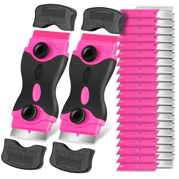 Комплект стъргалки за почистване Unloshe, 2 стъргалки с 40 ножчета, ергономични, за стъкло и керамика