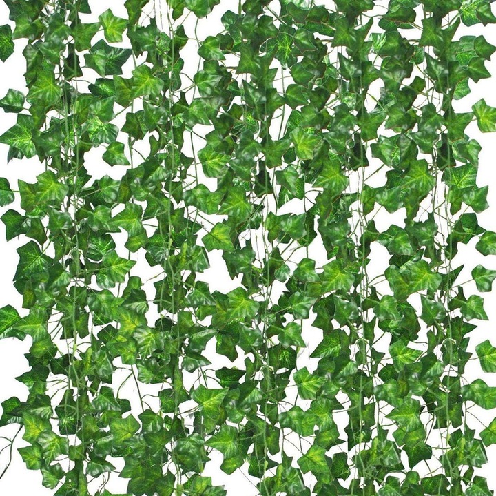 Set de 24 de coroane din iedera artificiala pentru decorarea camerei, cu iedera artificiala, agrafe, flori verzi, plante suspendate si frunzis artificial. Potrivit pentru decoratiuni pentru casa, gradina, perete si nunta. O singura bucata, 2, 2 m