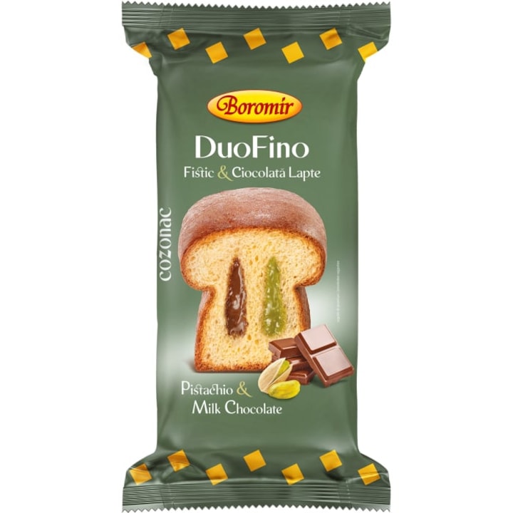 Cozonac DuoFino cu fistic, ciocolata si lapte 400g