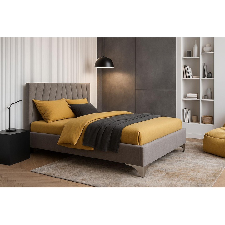 Тапицирано легло Sani Tamara с ламелна рамка за матрак 180 x 200 cm, Сиво