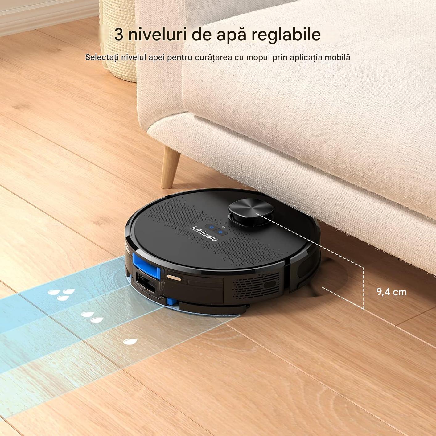 Aspirator robot pentru par de animale, covor, podele dure Lubluelu SL61 cu mop 4500Pa, aspirator robot 3 in 1 cu laser Lidar, 5 harti editabile, 10 zone interzise, perie laterala, aplicatie/Alexa