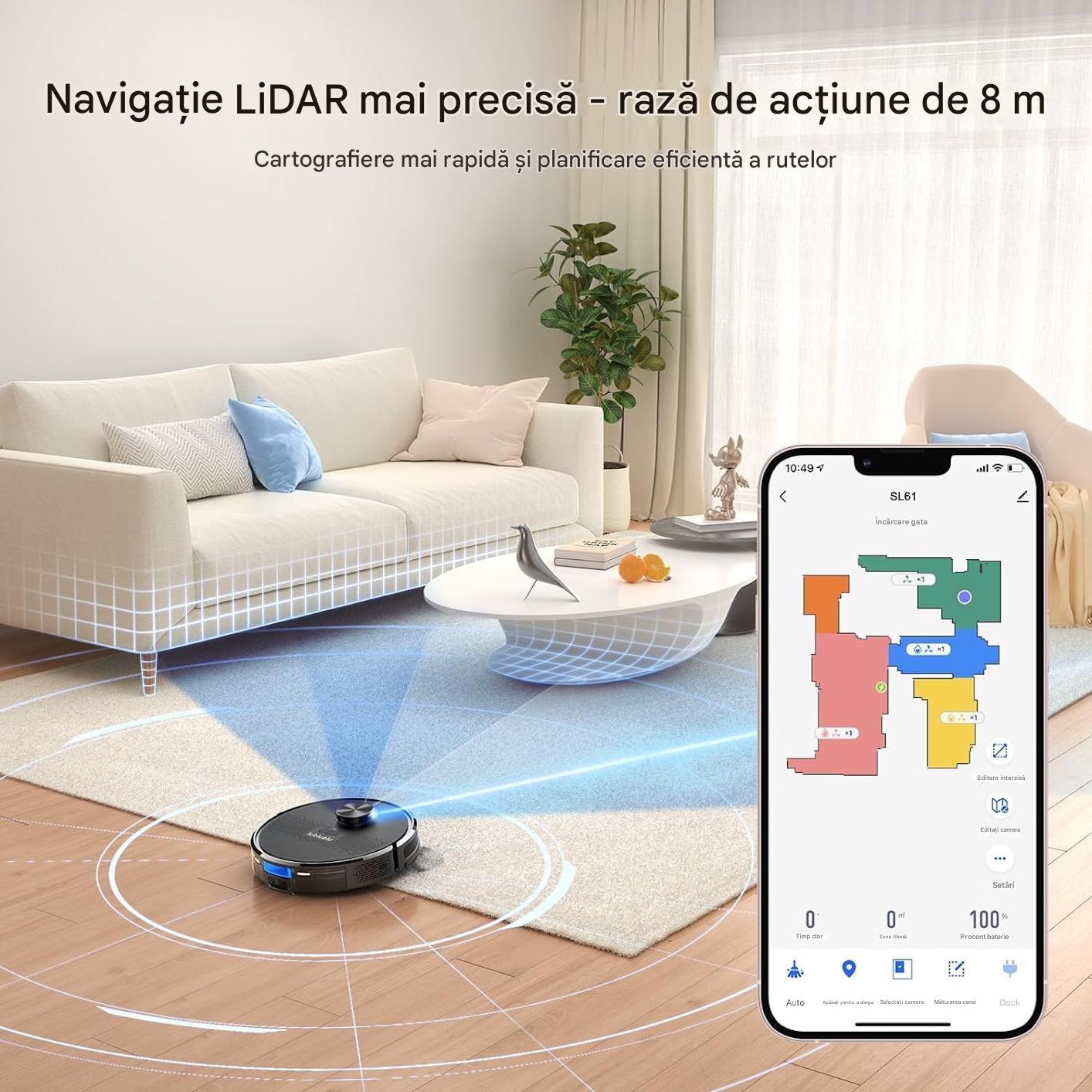 Aspirator robot pentru par de animale, covor, podele dure Lubluelu SL61 cu mop 4500Pa, aspirator robot 3 in 1 cu laser Lidar, 5 harti editabile, 10 zone interzise, perie laterala, aplicatie/Alexa