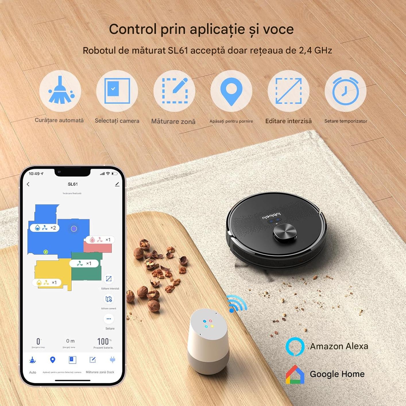 Aspirator robot pentru par de animale, covor, podele dure Lubluelu SL61 cu mop 4500Pa, aspirator robot 3 in 1 cu laser Lidar, 5 harti editabile, 10 zone interzise, perie laterala, aplicatie/Alexa
