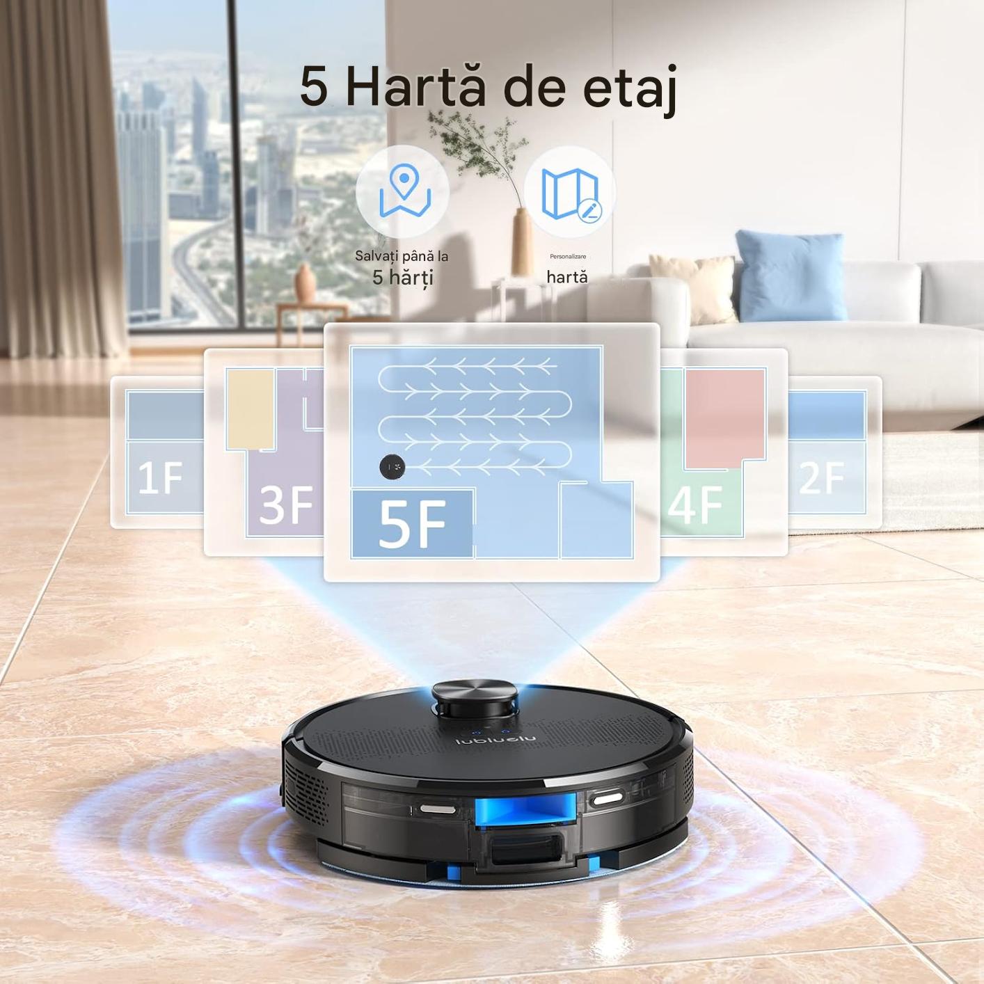 Aspirator robot pentru par de animale, covor, podele dure Lubluelu SL61 cu mop 4500Pa, aspirator robot 3 in 1 cu laser Lidar, 5 harti editabile, 10 zone interzise, perie laterala, aplicatie/Alexa