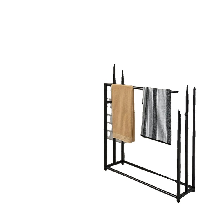 Suport prosoape freestanding, 3 niveluri, negru, din fier si otel