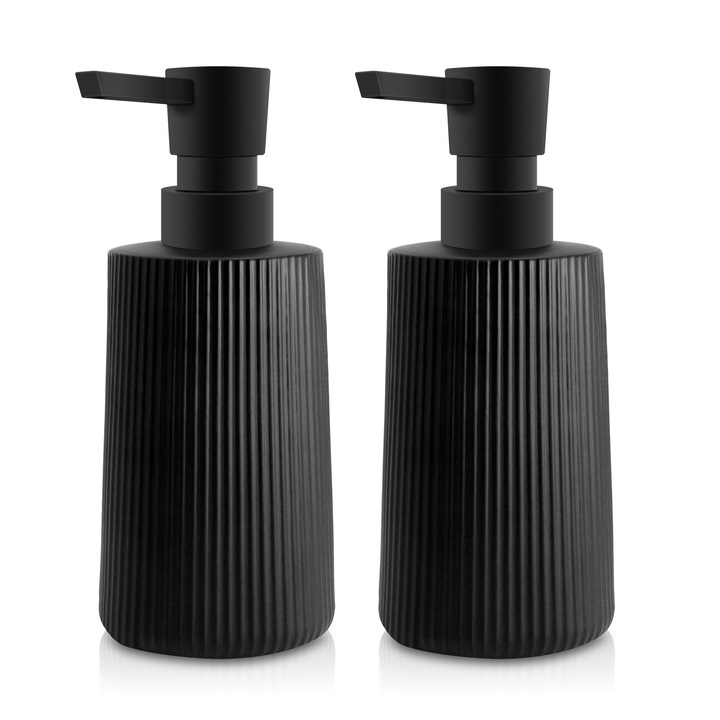 Modern szappanadagoló, üveg, 250ml, elegáns design, 2 darabos szett, fekete