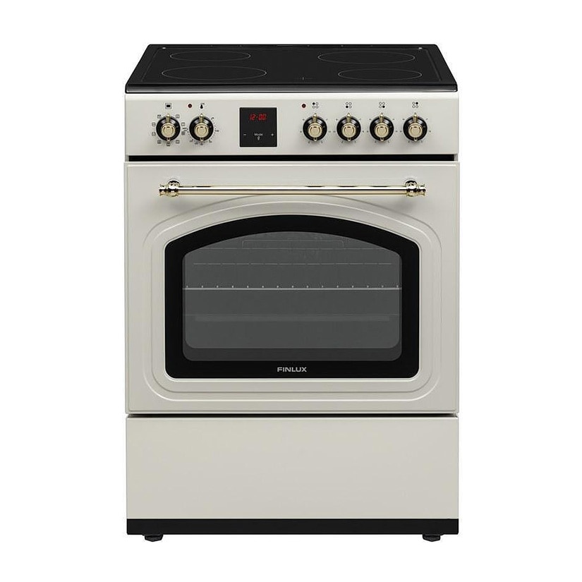 Aragaz electric Finlux FLCR 600MDT, Cuptor multifunctional, Plita vitroceramica, 69 l, 60 cm, Clasa A, Champagne