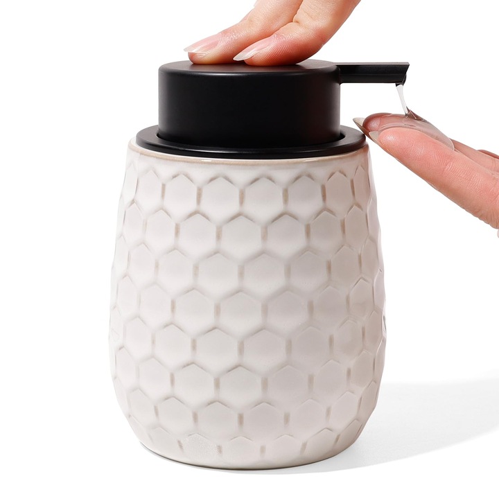 Dozator De Sapun Umlaca, Dozator De Sapun Ceramic Reincarcabil 400 Ml, Cap De Pompa Mare Pentru Presare Usoara, Potrivit Pentru Bucatarie Si Baie, Dozator De Sapun Lichid (Bej)