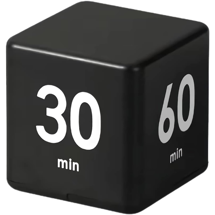 Таймер за кубчета - Таймер за обръщане за обучение на деца с ADHD, за управление на времето за учене, 15, 20, 30, 60 минути, черен