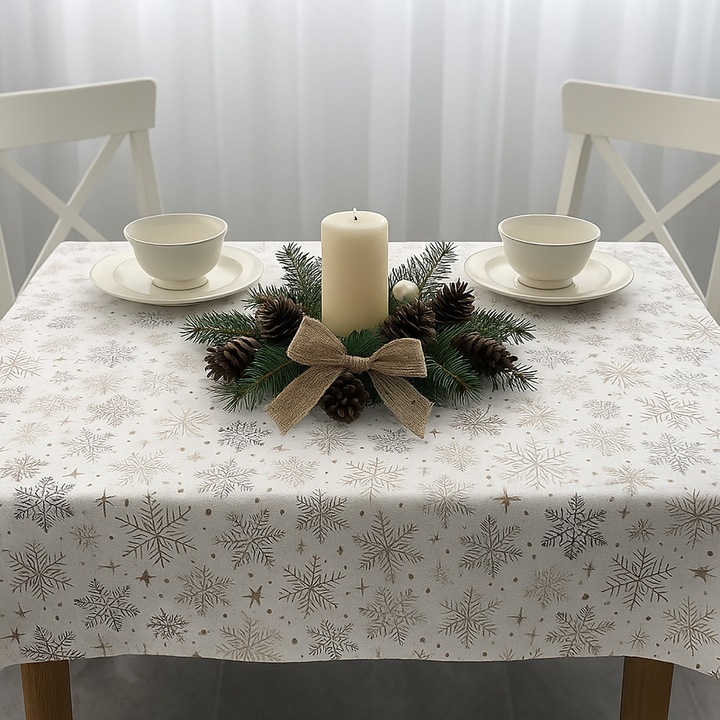 Fata de masa antimurdarire 100% Bumbac 160x240 cm, Fulgi de Nea Alb